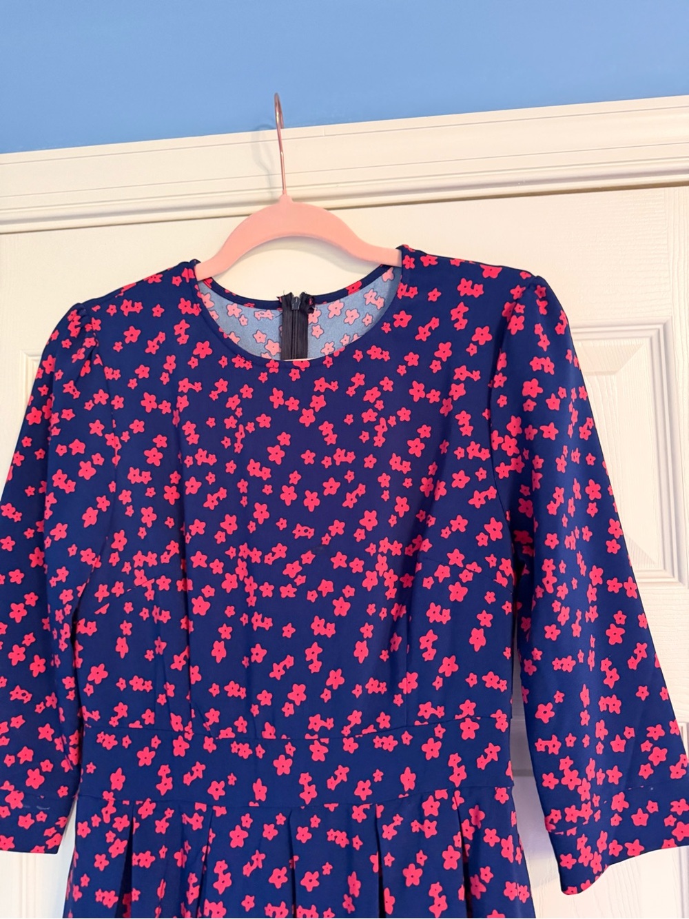 Women's Navy Blue Floral Midi Dress with Pink Print - Picture 7 of 10